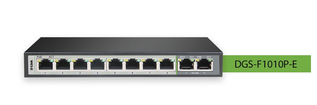 Dlink DGS-F1010P-E 250M 10-Port 1000Mbps Switch with 8 PoE Ports and 2 Uplink Ports
